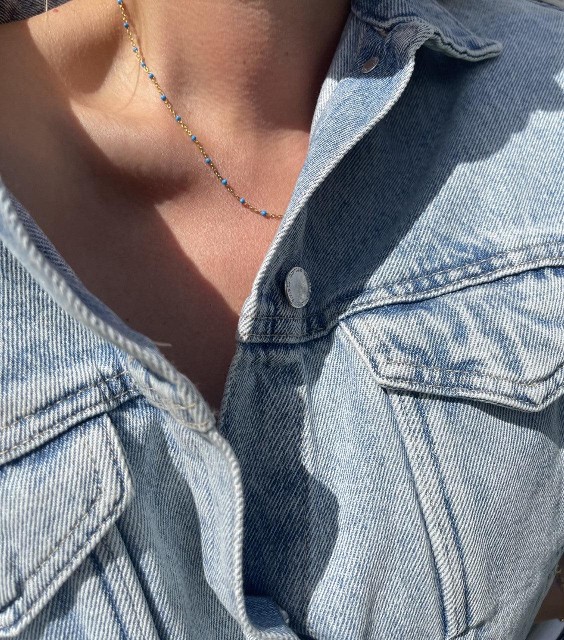 Emalja Halskæde - Rosa, hvid og Blå - Black Design