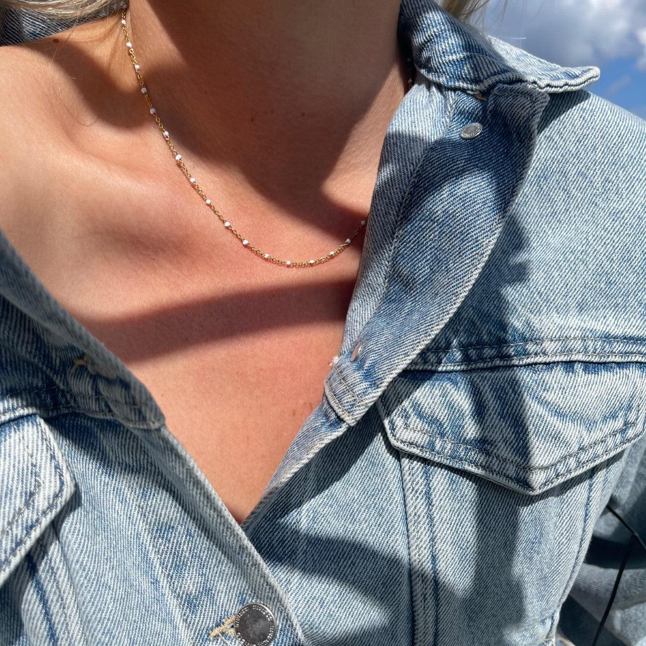 Emalja Halskæde - Rosa, hvid og Blå - Black Design