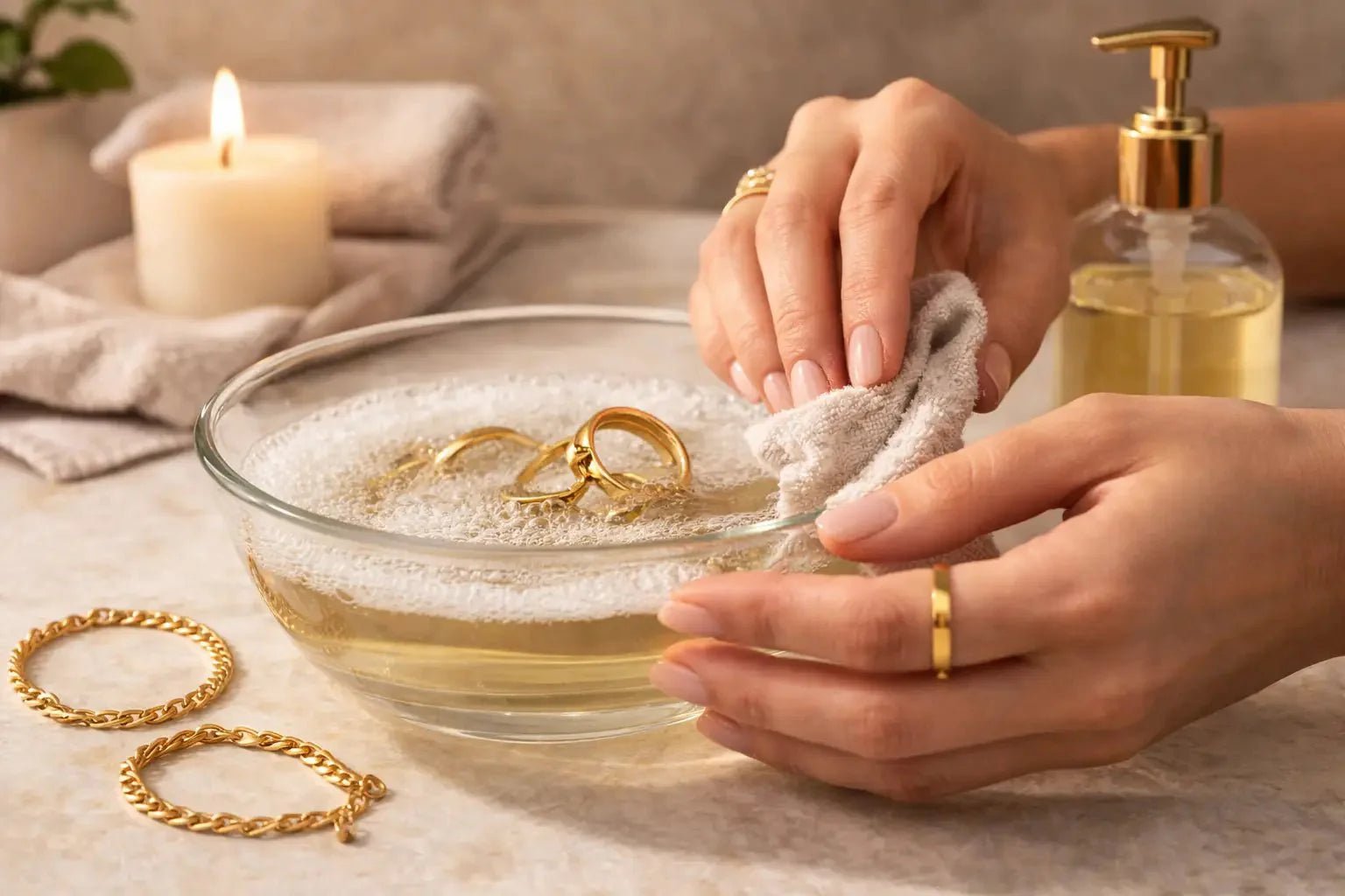 Smykkerpleje af guldbelagte smykker