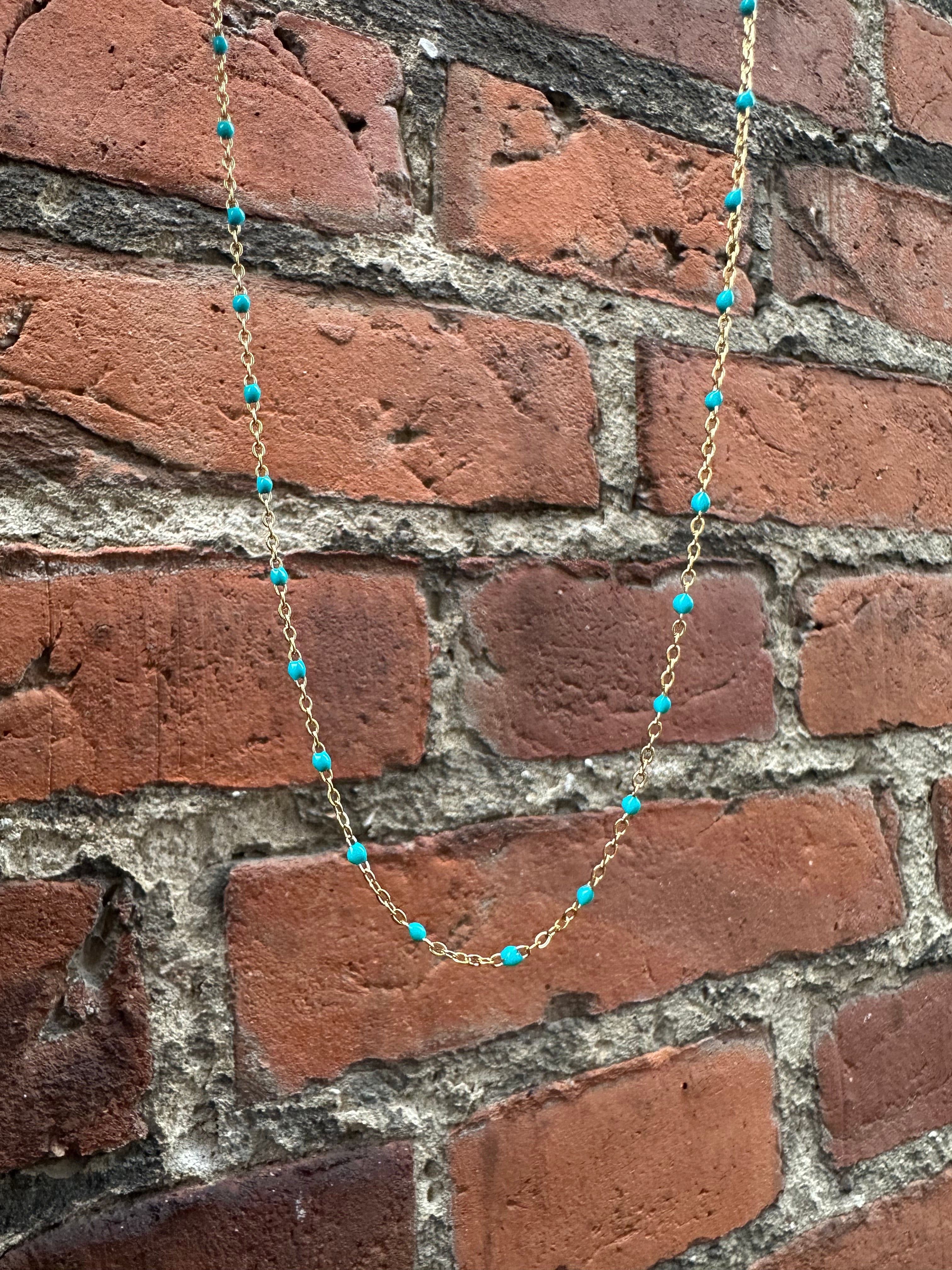 Emalja Halskæder - Rosa, hvid, grøn og turkis blå