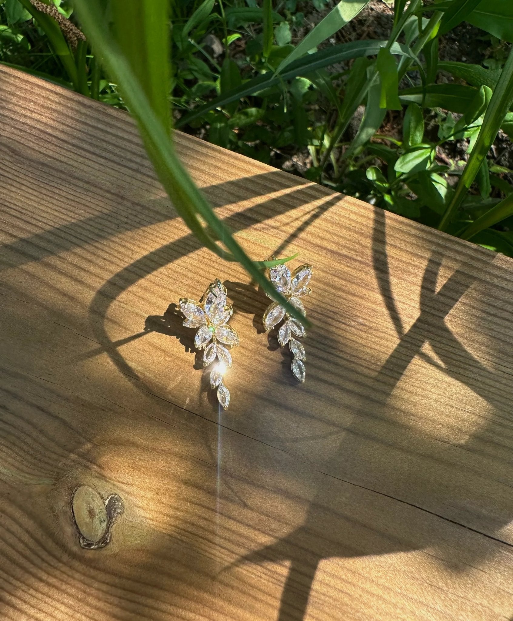 Julia øreringe udstillet i naturen på træ