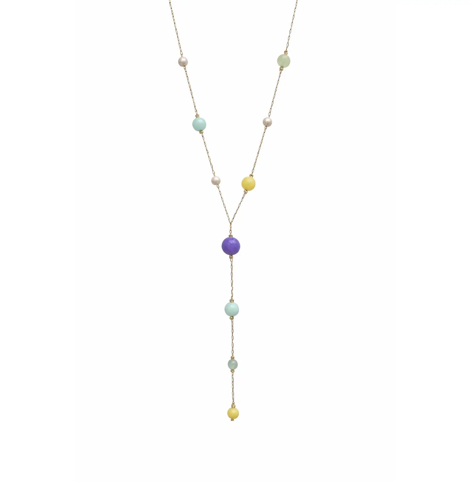 Alvira Perlekæde med farvede stenperler og ferskvandsperler, 40 til 45 cm